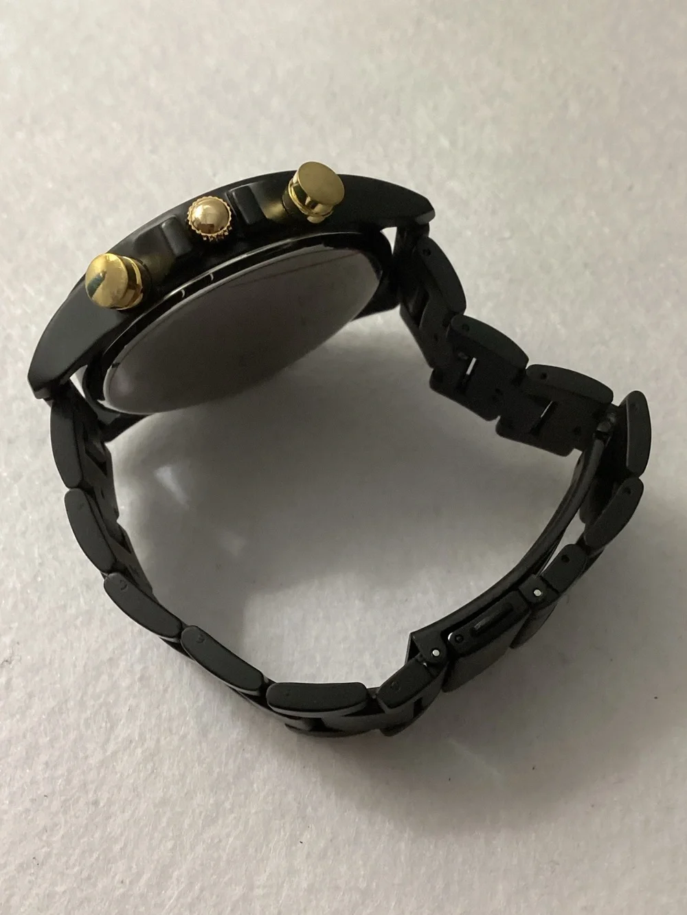 Steve Madden Iconic Champagne and Black Alloy Metal Watch, 45mm